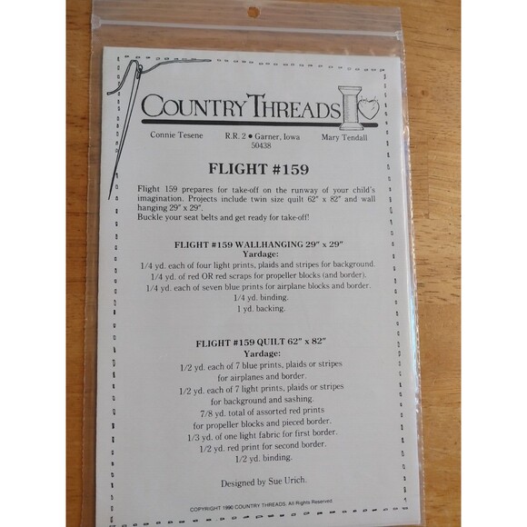 NEW 1990 Country Threads Sewing Pattern 159 Flight 159 Twin Wall Quilt Vtg 14399 - Picture 2 of 2